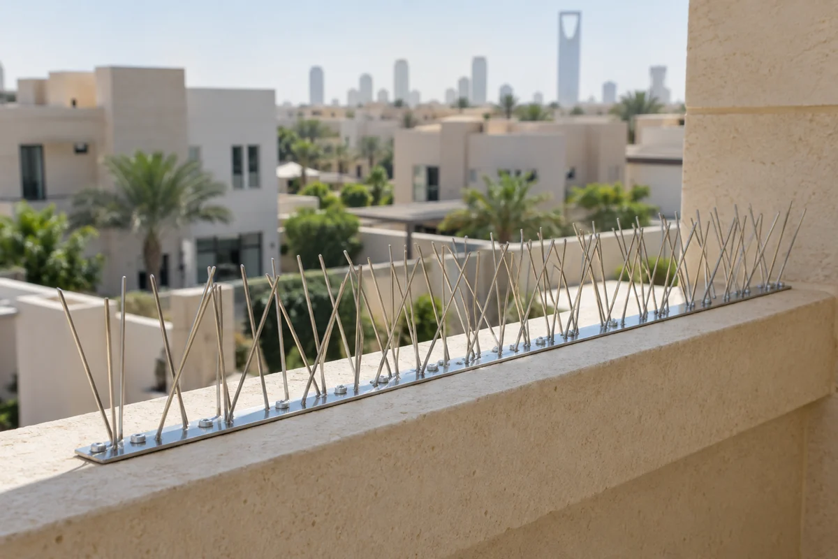 طارد حمام مثبت على حافة شرفة حجرية